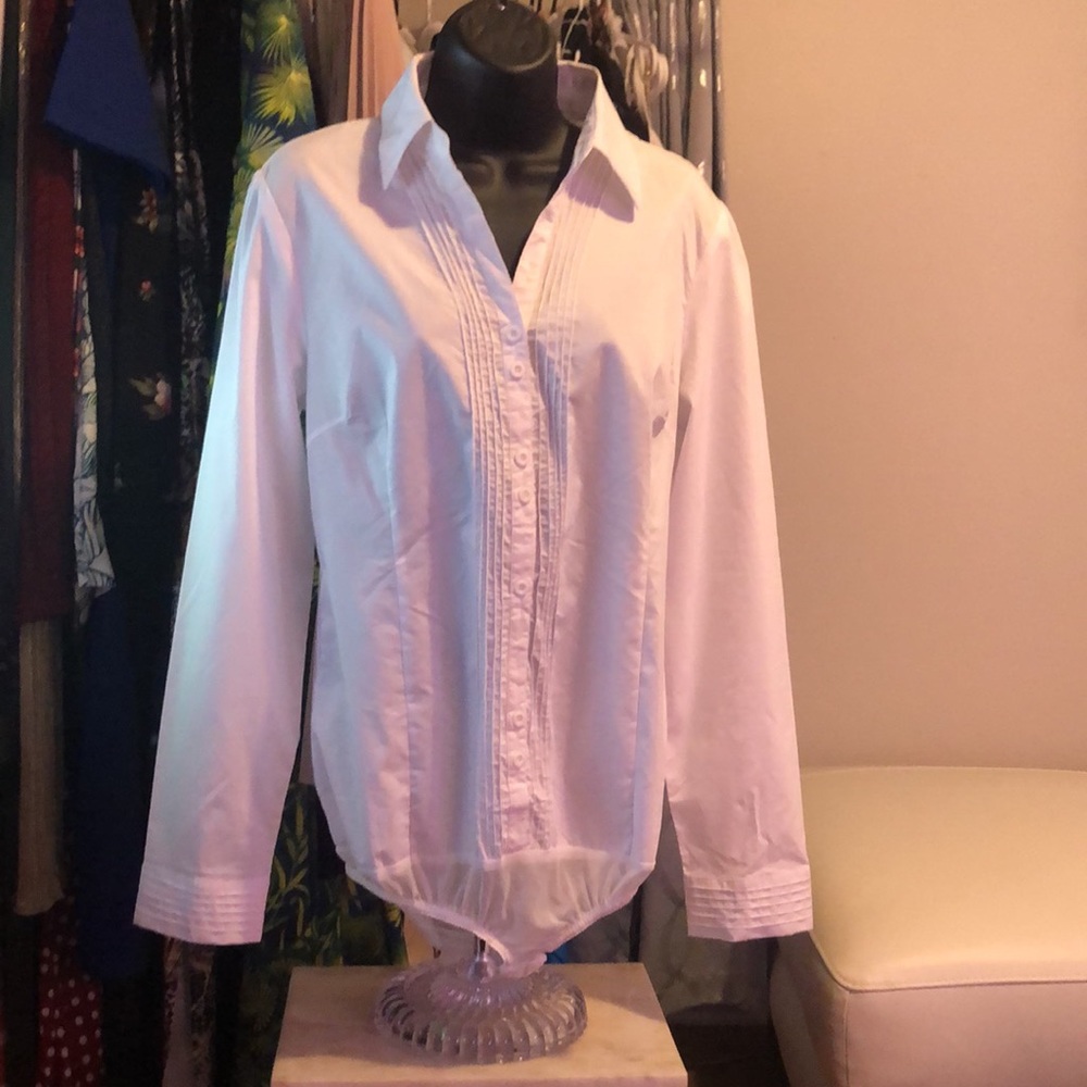 Soojun Women's Long Sleeve Easy Care Work Bodysuit Shirt NWT